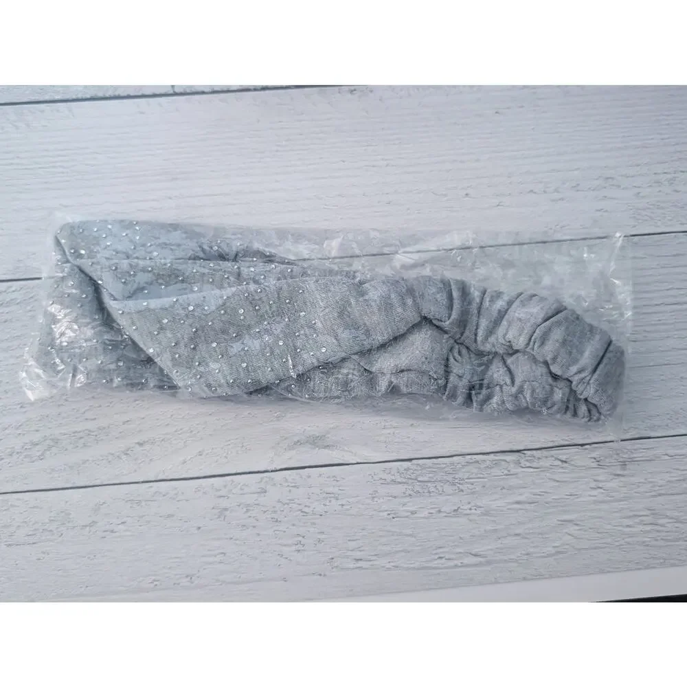 Grey with Silver Tone Accents Fabric Hairband / Headband - New